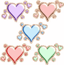 a set of hearts in different colors and sizes