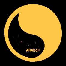 a yellow circle with a crescent moon and the name aliabdi