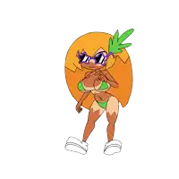 a cartoon drawing of a girl in a bikini and star sunglasses