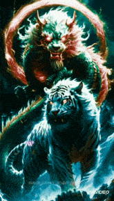 a painting of a tiger and a dragon with the words vivavideo below