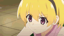 a close up of a girl with yellow hair and purple eyes with a watermark that says ncr-web.com