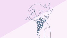 a drawing of a person with a checkered scarf on