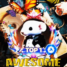 a picture of a rabbit with butterflies and the words top 1 awesome