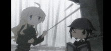 a couple of anime characters standing next to each other