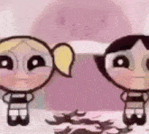 Bubbles And Buttercup Trying Not To Laugh Powerpuff Girls GIF