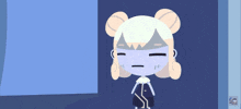 a cartoon drawing of a girl with a purple face
