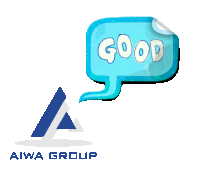 a logo for aiwa group with a speech bubble saying good