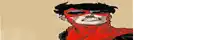 a drawing of a man wearing a red mask
