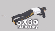 a cartoon character is running with the words 5x30 5m / day behind him