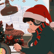 an illustration of a girl wearing a santa hat