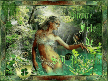 a picture of a naked woman in a forest with the words " st. patrick 's day " on it