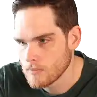 a close up of a man 's face with a beard