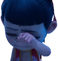 a cartoon character is crying with his hand on his face