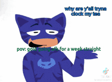 a cartoon cat is standing next to a blue car that says time for me to roll up outta here