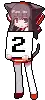 a pixel art of a cat girl holding a sign with the number 2 on it .