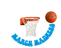 a basketball is going through a hoop and the words march madness are below it