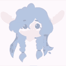 a cartoon drawing of a girl with long blue hair and ears .