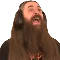 a man with a long beard is wearing headphones and making a face