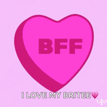 a pink heart with bff written on it