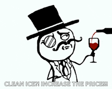 a drawing of a man with a top hat and mustache pouring wine into a glass