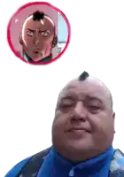 a man with a mohawk and a picture of a man with a mohawk behind him