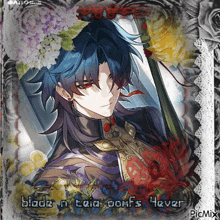 a picture of a man with flowers in his hair and the words blade n teia oomfs haver on the bottom