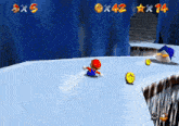 a video game where mario is sliding down a snow covered hill