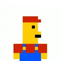 a pixel art of a man in overalls and a red hat .
