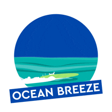 a logo for ocean breeze with a kite in the ocean