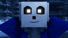 a cartoon skeleton with a smile on his face is wearing a blue shirt