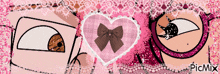 a cartoon drawing of a man and a woman with a heart and a bow in the middle