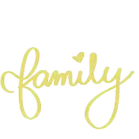 the word family is written in yellow and grey with a heart in the middle