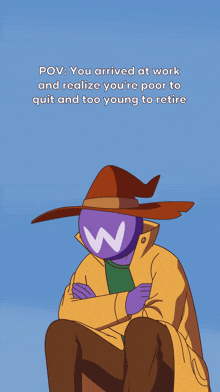 a cartoon of a man with a w on his face and a wizard hat