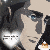 a close up of a man 's face with the words somos solo de yami on the bottom