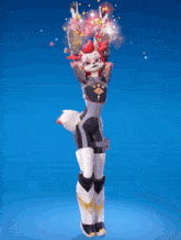 a cartoon character with a fox 's tail is jumping in the air with her arms in the air