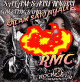 a poster for rock metal community with a skull and a pumpkin