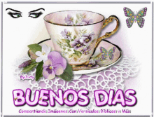 buenos dias cup butterfly flowers shiny