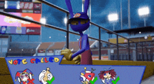 a cartoon character is standing in front of a sign that says " nope called "