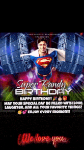 a poster for super randy 's birthday wishing him a happy birthday
