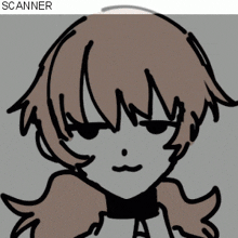 a drawing of a girl 's face with the words scanner below it