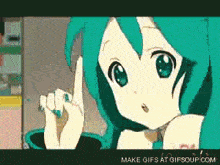 a gif of a girl with green hair giving a thumbs up