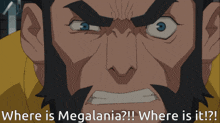 two blue cartoon characters are standing next to each other with the caption where is megalania where is it