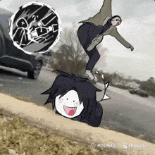 a cartoon of a person being kicked by another person with the words minimax hailuo ai on the bottom right