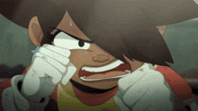 a close up of a cartoon character 's face with a tear coming out of her eye