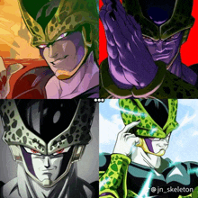 a collage of four pictures of cell from dragon ball