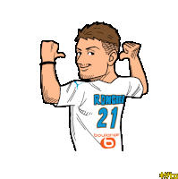 a cartoon of a man wearing a rongier 21 shirt