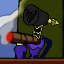 a cartoon character is smoking a cigar with smoke coming out of his mouth