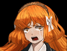 a drawing of a girl with orange hair and freckles crying