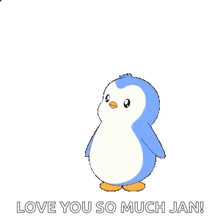 a penguin is surrounded by hearts and the words `` love you so much jan ''