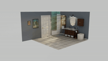 a 3d rendering of a bathroom with a sink and a mirror